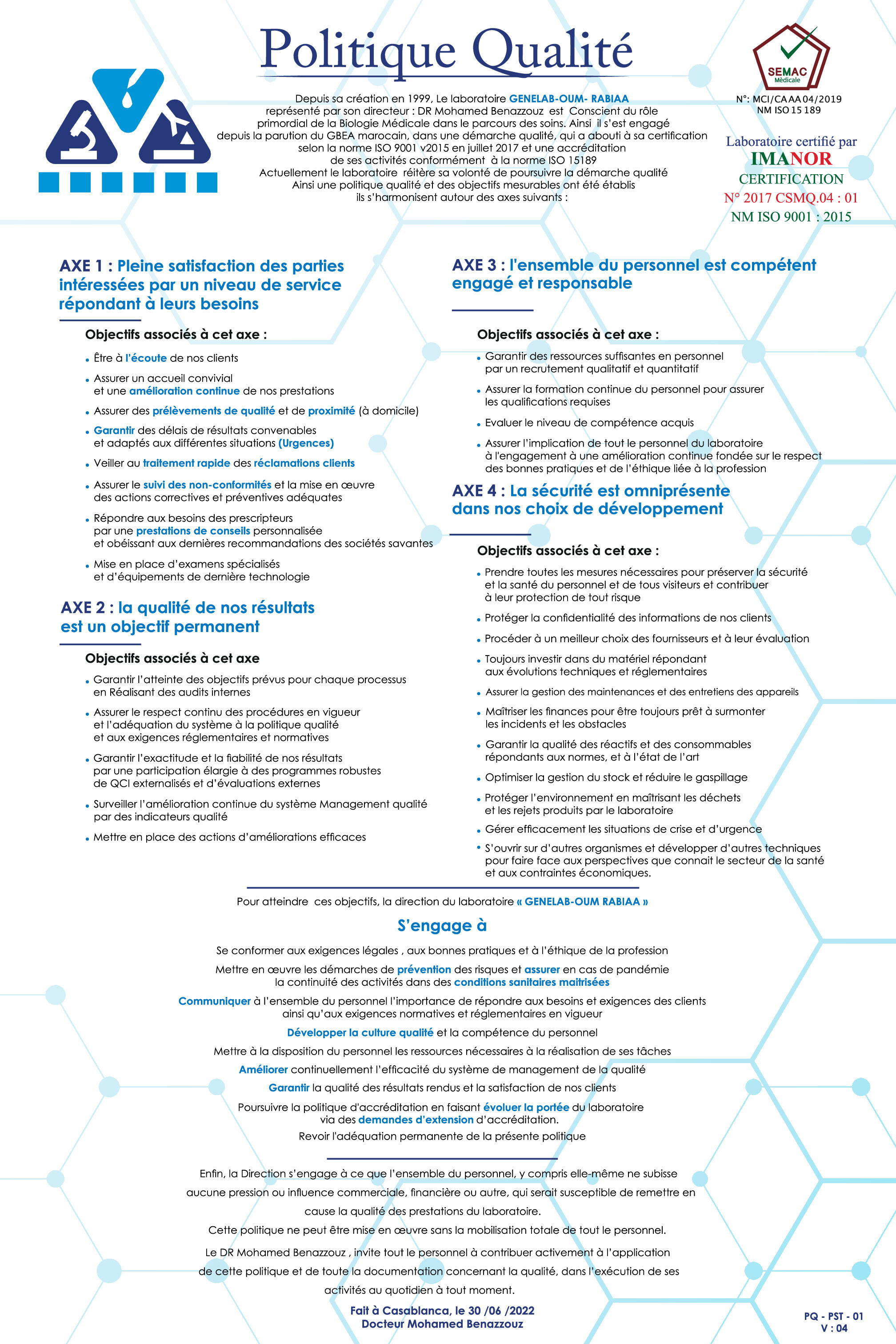 genelab politique Qualité